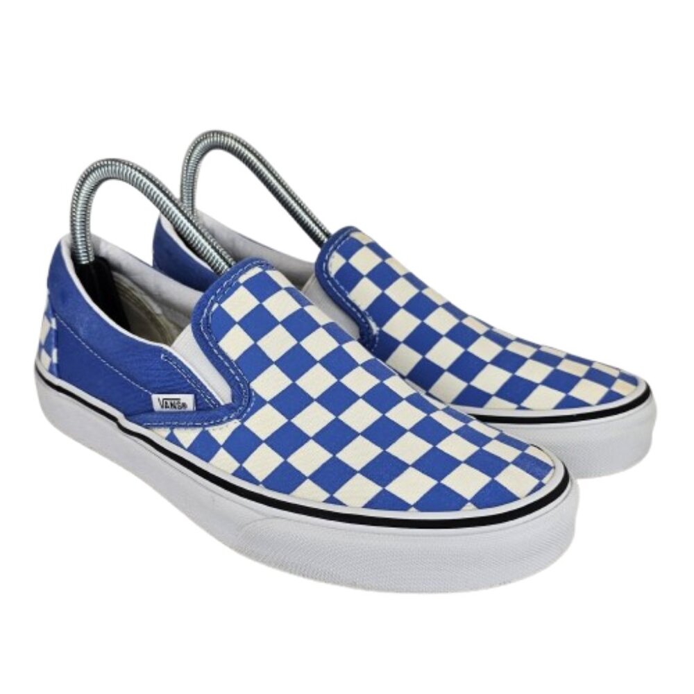 VANS Classic Mens Size 7 Slip On Checkerboard Blue & White Skateboarding Shoes